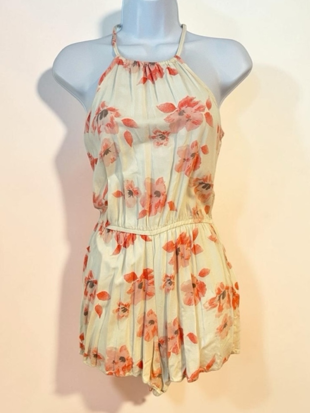Hollister Cream & Coral Floral Halter Romper